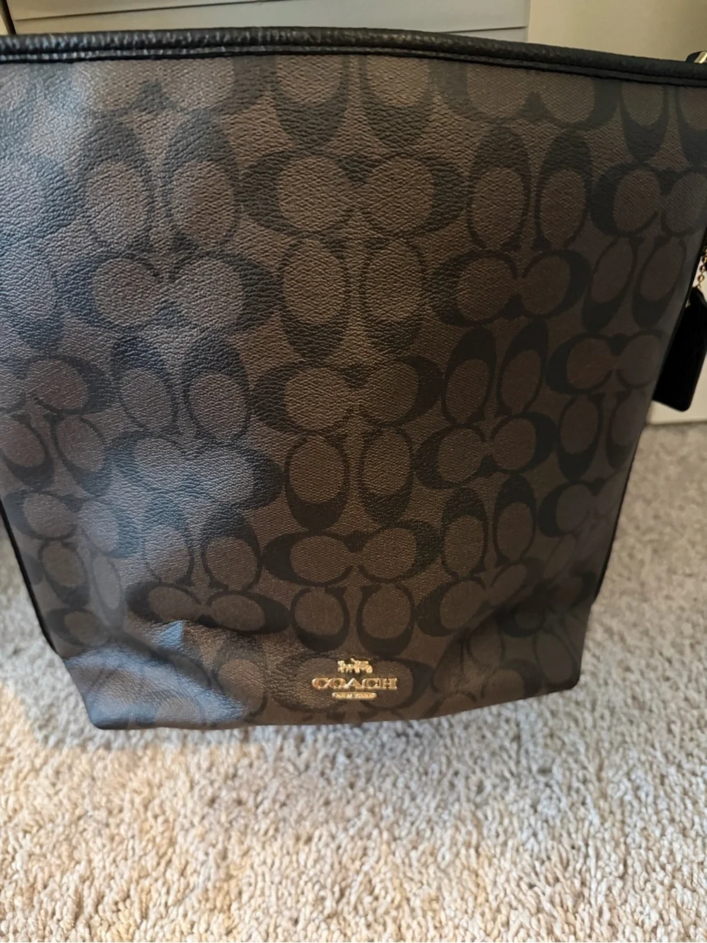 Coach Brown Signature Monogram Messenger Bag with Black Strap and wallet - Picture 2 of 5